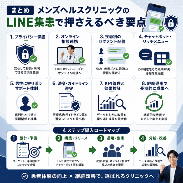 メンズヘルスクリニックのLINE集患で押さえるべき要点と4段階の実装ロードマップ