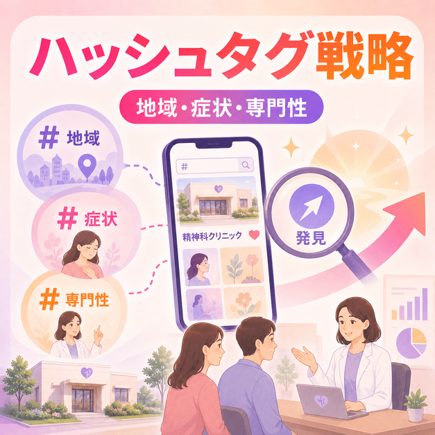 地域・症状・専門性の三軸でハッシュタグを設計し精神科クリニックの認知を広げる様子