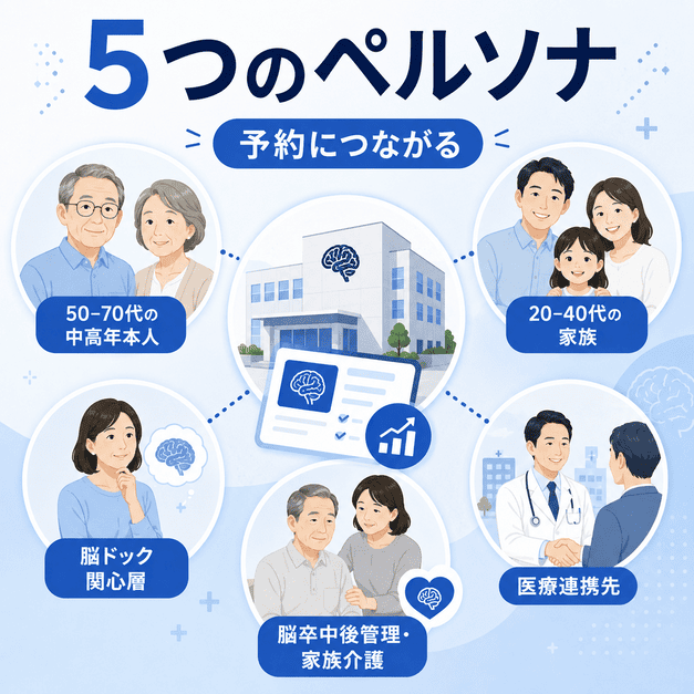 脳神経外科クリニックのFacebook運用で重要な5つのペルソナを分類した図解