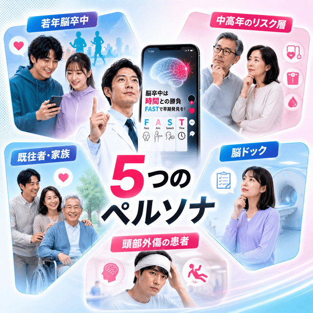 脳神経外科のTikTok運用で想定する若年層や中高年、脳ドック検討者など5つのペルソナ