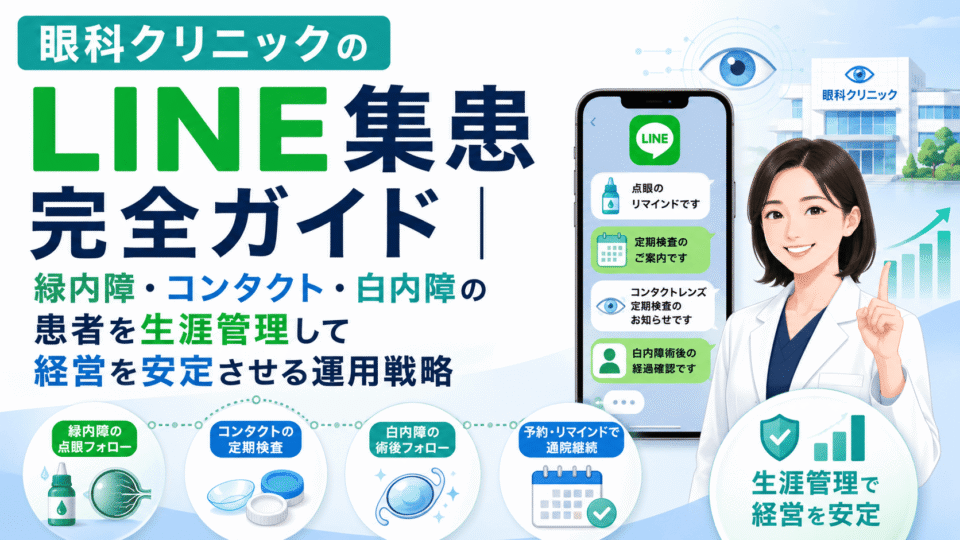 眼科クリニックがLINEを活用して緑内障・コンタクトレンズ・白内障患者を長期管理する運用戦略のイメージ