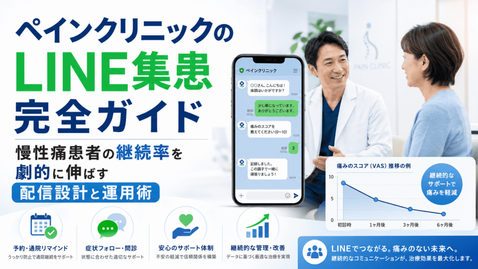 ペインクリニックのLINE集患で慢性痛患者の継続管理を支援するイメージ