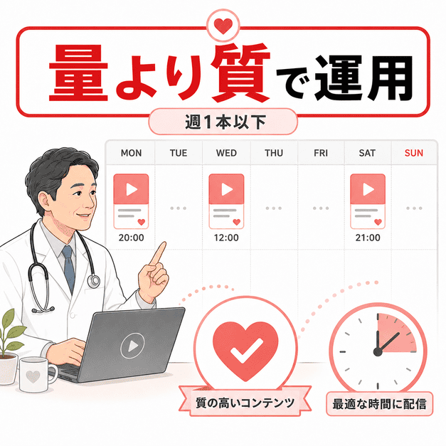緩和ケア領域のYouTube投稿で量より質を重視し投稿頻度と配信時間を設計するカレンダー