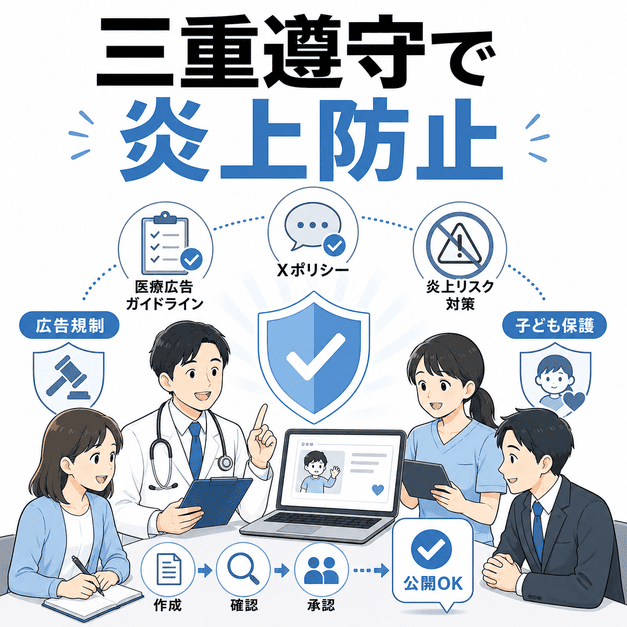 医療広告ガイドライン・Xポリシー・炎上リスクを確認しながら安全に投稿する小児科クリニックの運用体制