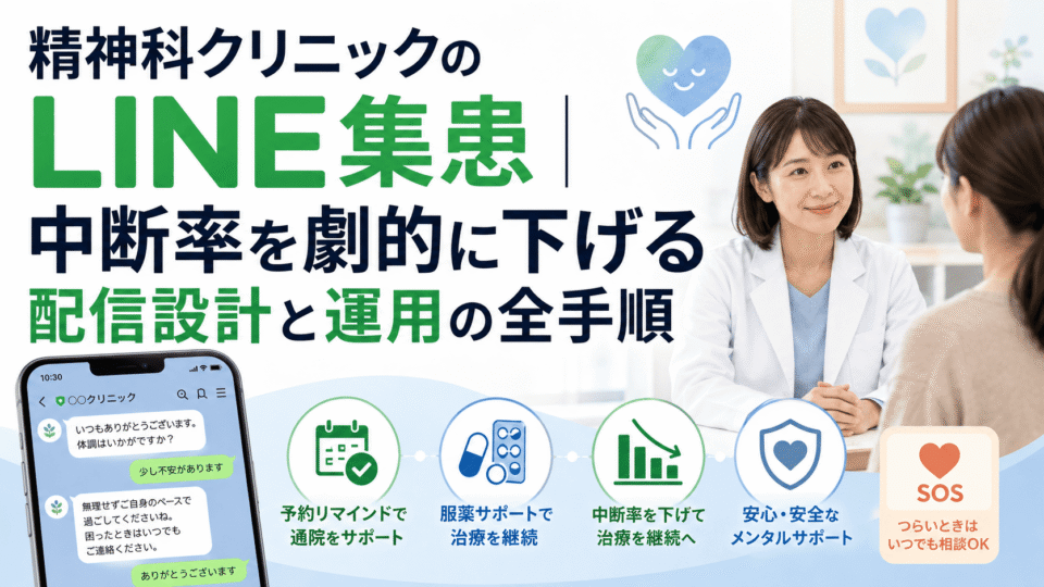 精神科クリニックのLINE集患で中断率を下げる配信設計と運用手順を表したアイキャッチ画像