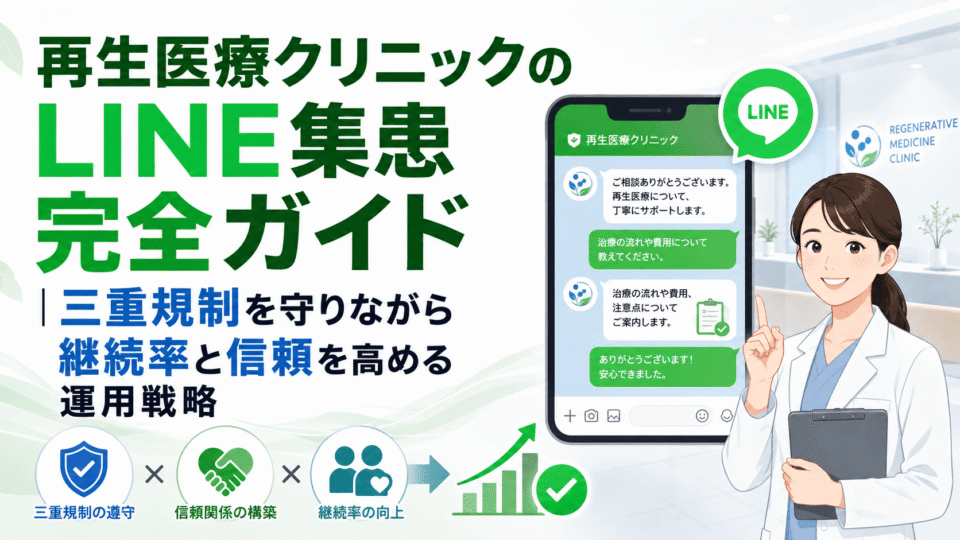 再生医療クリニックのLINE集患で三重規制を守りながら信頼形成と継続率向上を図る運用戦略のイメージ
