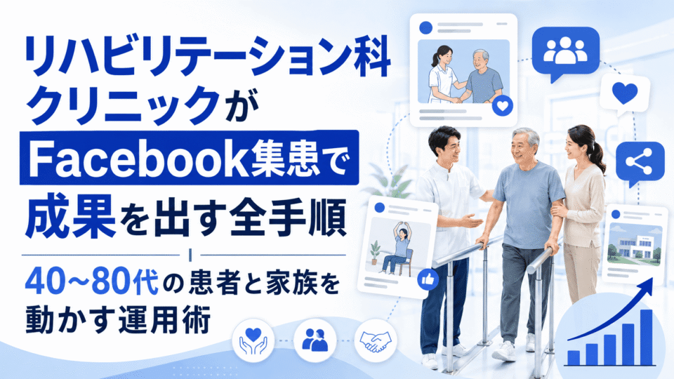 リハビリテーション科クリニックがFacebook集患で40〜80代の患者や家族に情報発信する様子