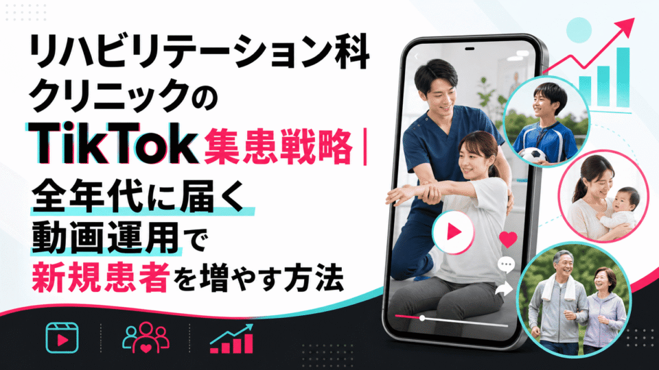 リハビリテーション科クリニックがTikTok動画を活用して全年代の新規患者へ情報発信するイメージ