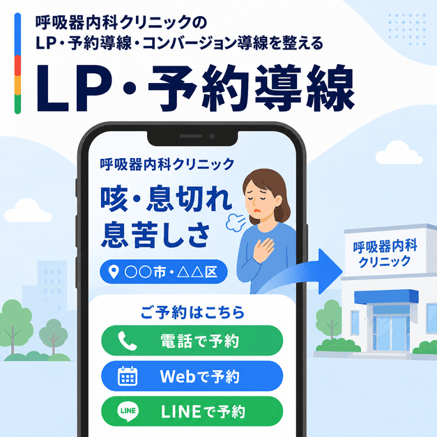 呼吸器内科クリニックのLPで症状名・地域名・電話予約・Web予約の導線を整える図解