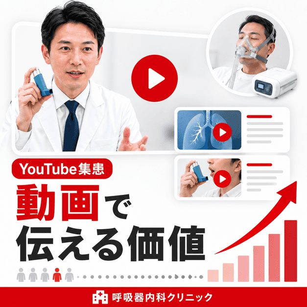 呼吸器内科クリニックが動画で吸入薬やCPAPの価値を伝え、YouTube集患につなげるまとめ用イラスト