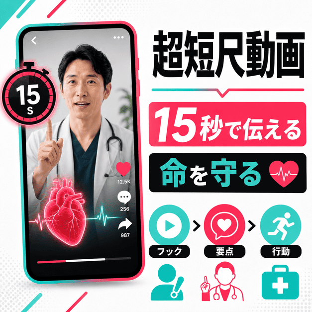 循環器内科の医師が15秒の短尺動画で心臓の予兆啓発を伝えるイラスト