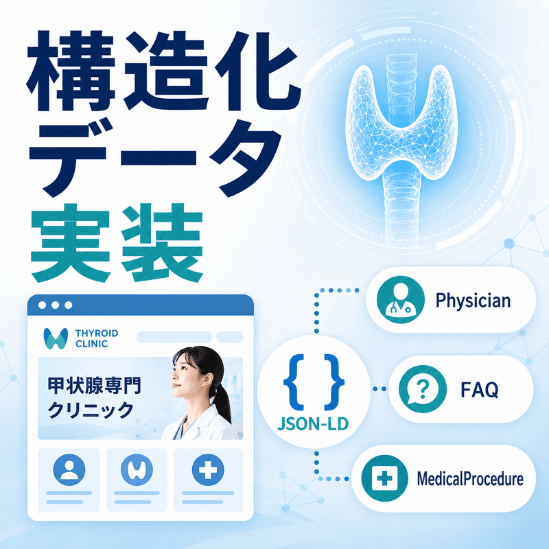 女性医師を中心に、経験・専門性・権威性・信頼性の4要素を可視化し、甲状腺専門医のE-E-A-T訴求を示した図