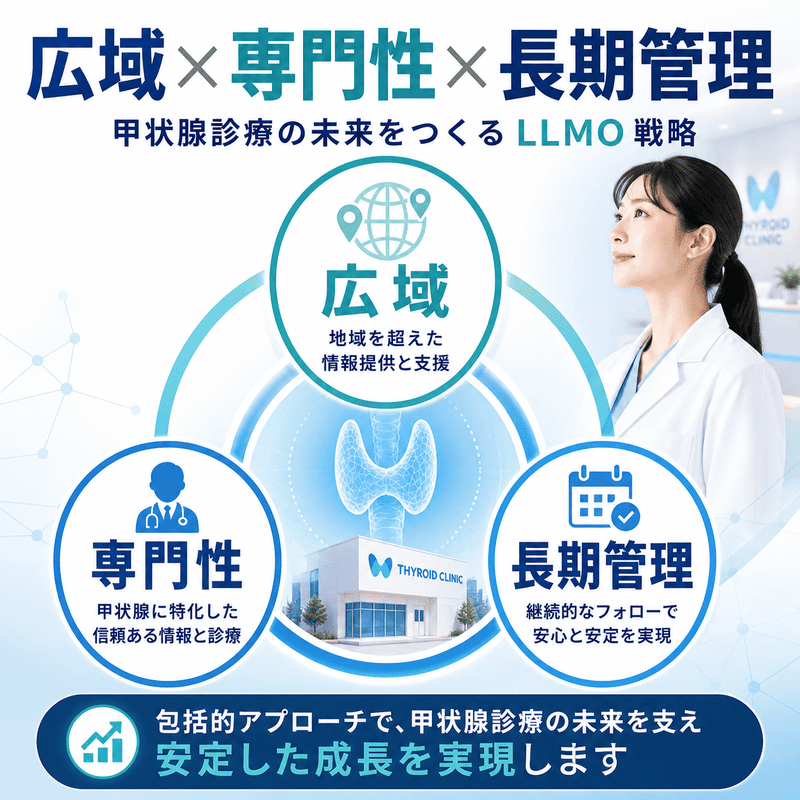 甲状腺専門クリニックのLLMO戦略は「広域×専門性×長期管理」で勝つ