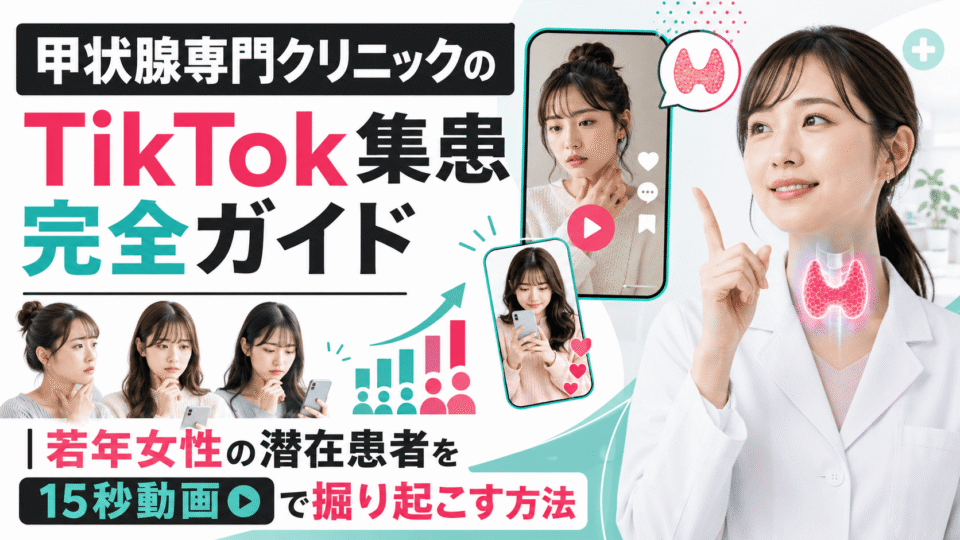 甲状腺専門クリニックがTikTokで若年女性の潜在患者に情報発信する流れを表したアイキャッチ画像