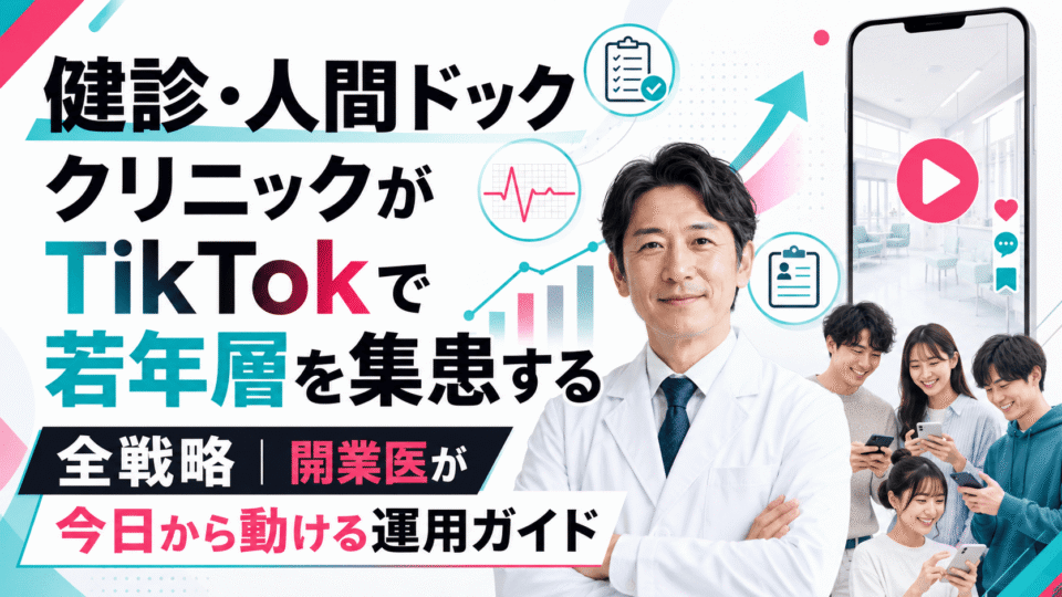 健診・人間ドッククリニックがTikTokで若年層に健康診断の重要性を伝え、集患につなげる戦略を表した画像