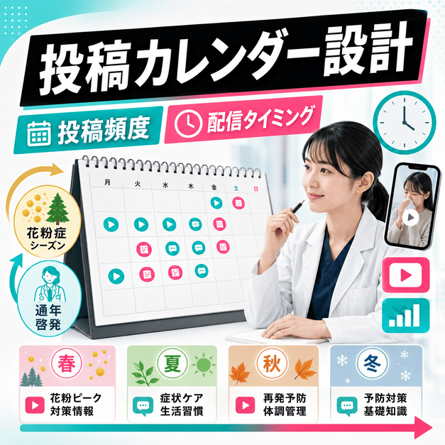 花粉症シーズンと通年啓発を組み合わせた呼吸器内科TikTokの投稿カレンダー設計