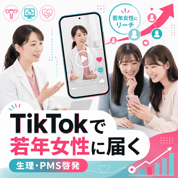 女性医師の動画を若年女性がスマホで視聴し、生理やPMSの啓発情報に触れているイメージ