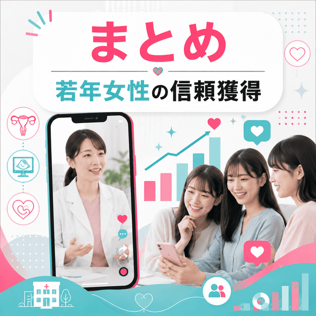 女性医師の動画発信を通じて若年女性の信頼獲得につなげるまとめイメージ