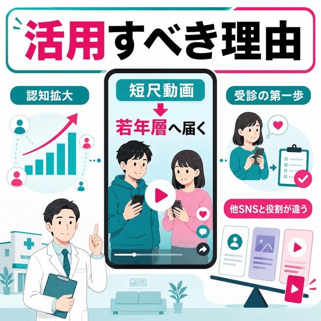 精神科クリニックがTikTokを活用して若年層への認知拡大や受診の第一歩につなげる図解