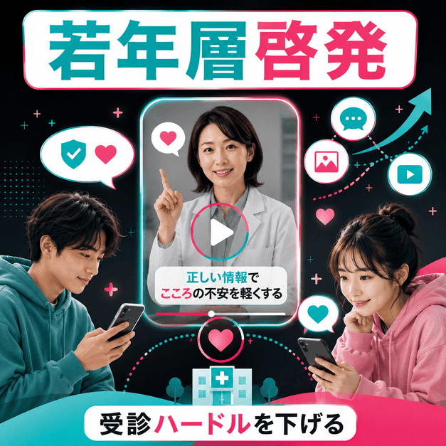 心療内科医が短尺動画を通じて若年層へ正しいメンタルヘルス情報を届けるイメージ