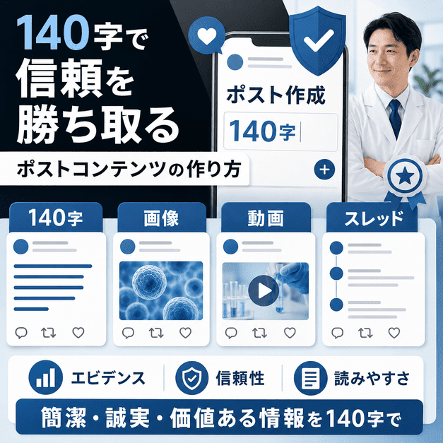 140字投稿・画像・動画・スレッドで信頼性の高いXコンテンツを作成するイラスト