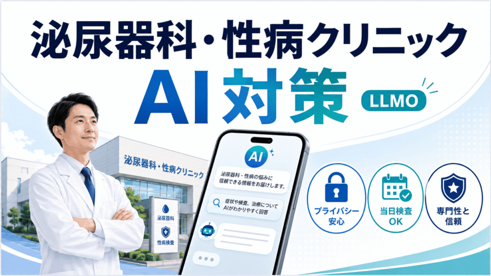 泌尿器科・性病クリニックがAI検索時代に患者から選ばれるためのLLMO対策を表したアイキャッチ画像