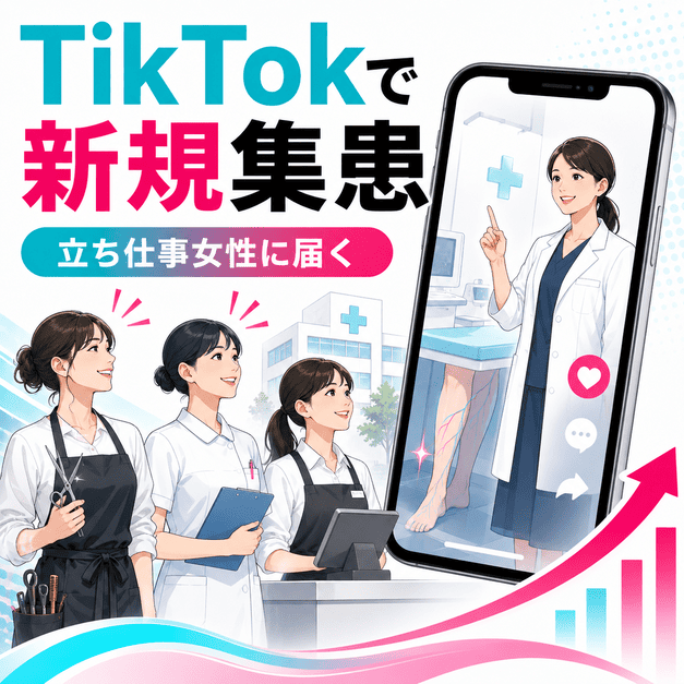 下肢静脈瘤クリニックが短尺動画で立ち仕事女性に脚のむくみやだるさの啓発を届ける様子