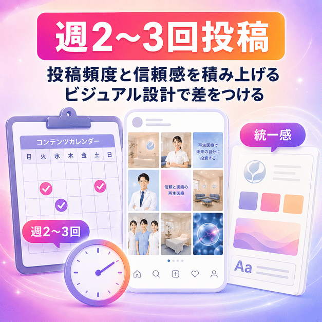 週2〜3回の投稿頻度と統一感あるビジュアル設計で信頼を積み上げるInstagram運用イラスト
