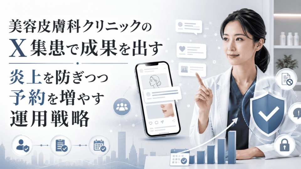 美容皮膚科クリニックのX集患で、炎上リスクを防ぎながら予約増加を目指す運用戦略のイメージ