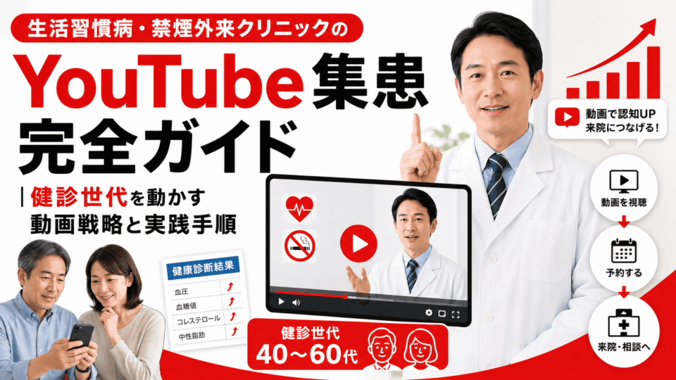 生活習慣病・禁煙外来クリニックがYouTube動画を活用して健診世代の受診につなげる集患戦略のイメージ