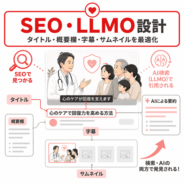 緩和ケア動画のタイトル、概要欄、字幕、サムネイルをSEOとLLMO向けに最適化する設計図