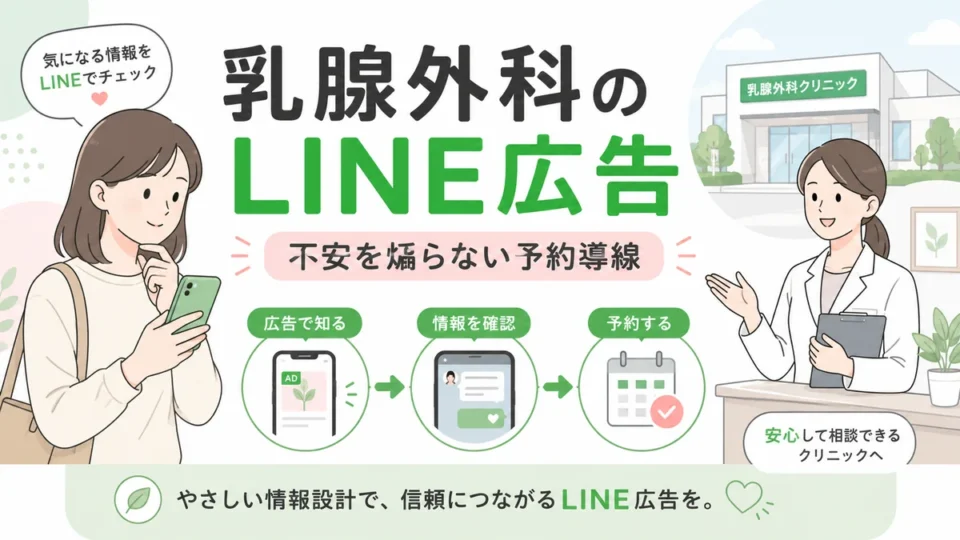 乳腺外科クリニックのLINE広告で不安を煽らず検診予約へつなげる全体像を示すアイキャッチ画像