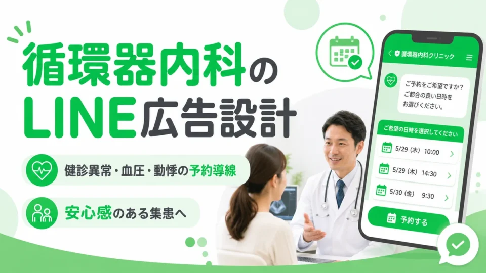 循環器内科クリニックのLINE広告で健診異常や血圧、動悸の予約導線を設計するアイキャッチ画像