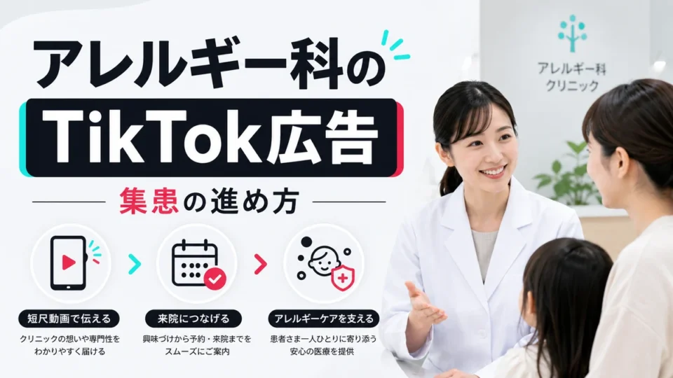 アレルギー科クリニックのTikTok広告運用と集患導線の全体像を示すアイキャッチ画像