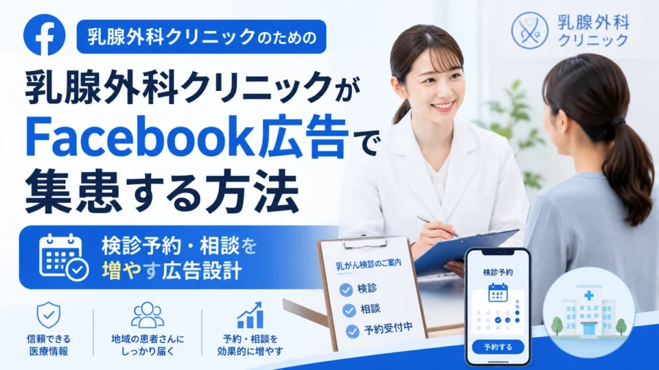 乳腺外科クリニックがFacebook広告で検診予約や相談を増やす方法を示すアイキャッチ画像