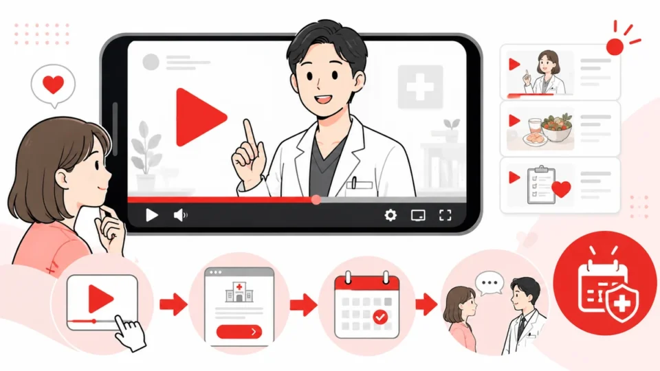 メディカルダイエットと肥満外来のYouTube広告から予約相談へつなぐ流れを示すアイキャッチ画像