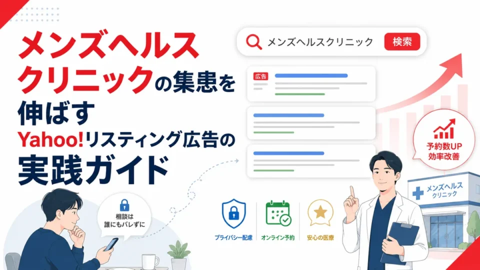 メンズヘルスクリニックのYahoo!リスティング広告で集患を伸ばす実践ガイドのアイキャッチ画像