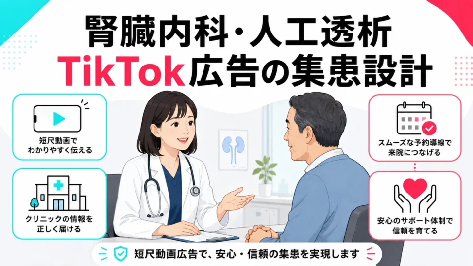 腎臓内科・人工透析クリニックのTikTok広告集患設計を示すアイキャッチ画像