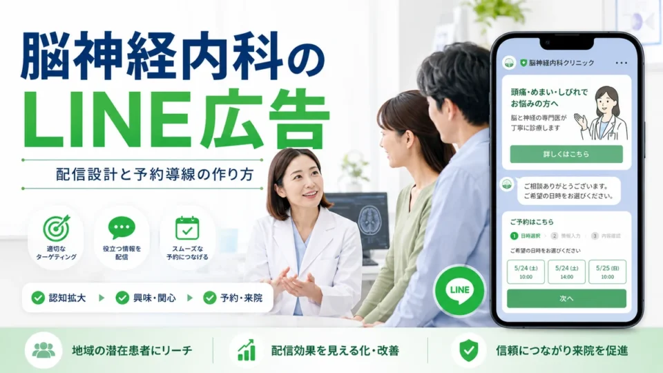 脳神経内科クリニックのLINE広告で配信設計と予約導線を整える記事のアイキャッチ画像