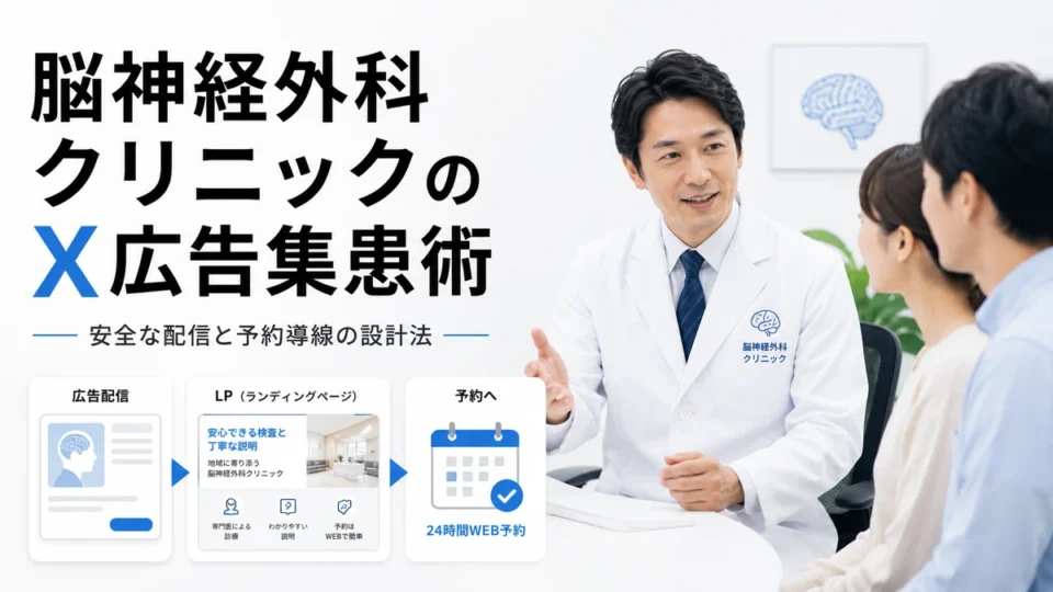 脳神経外科クリニックのX広告集患術と安全な予約導線設計を示すアイキャッチ画像