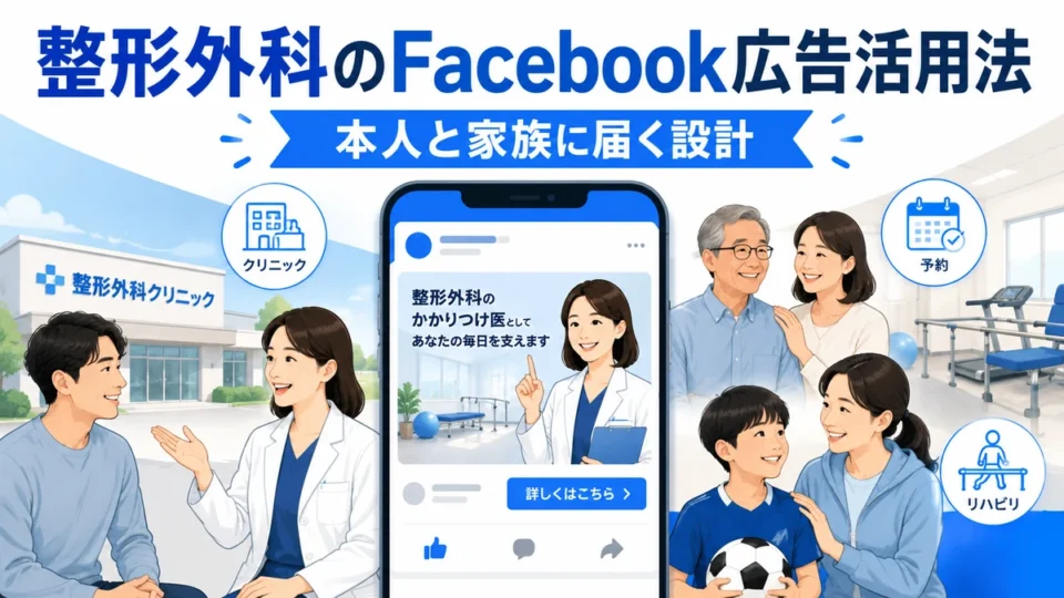 整形外科クリニックのFacebook広告活用法を本人と家族への接点として示すアイキャッチ画像
