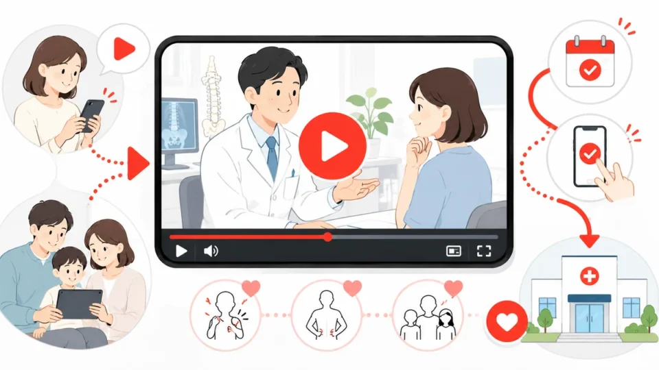 ペインクリニックのYouTube広告で痛み相談から予約までつなぐ流れを示すアイキャッチ画像