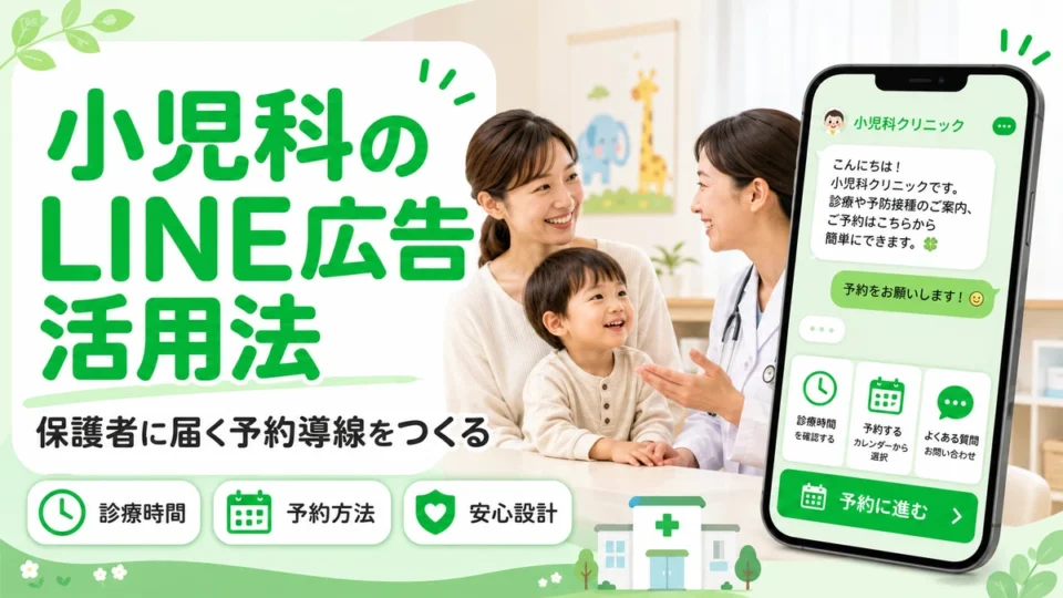 小児科クリニックのLINE広告活用法と保護者向け予約導線を示すアイキャッチ画像