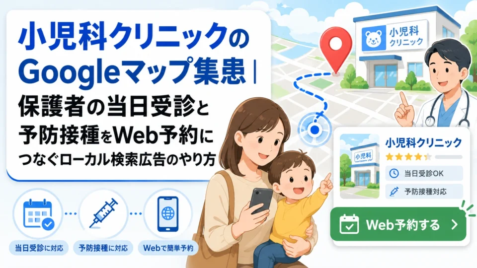 小児科クリニックのGoogleマップ集患とWeb予約導線を示すアイキャッチ画像
