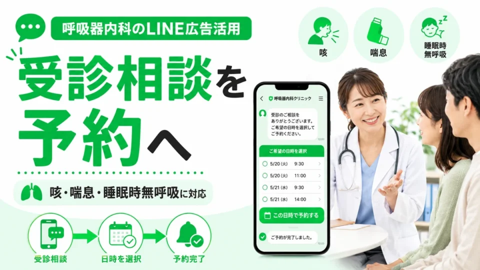 呼吸器内科クリニックのLINE広告で受診相談を予約につなげる流れを示すアイキャッチ画像