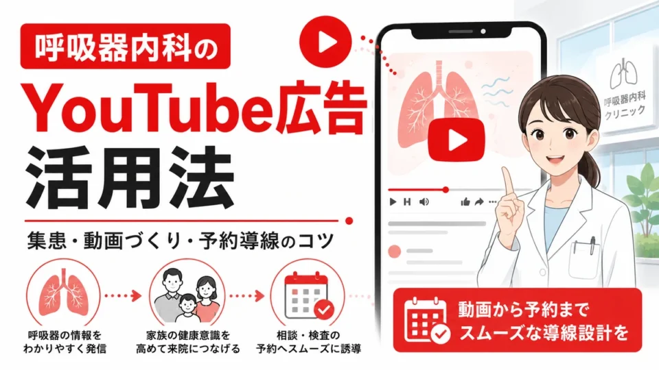 呼吸器内科クリニックのYouTube広告活用法と予約導線を示すアイキャッチ画像