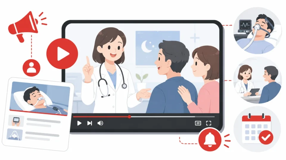 睡眠外来クリニックのYouTube広告活用と検査相談への導線を示すアイキャッチ画像
