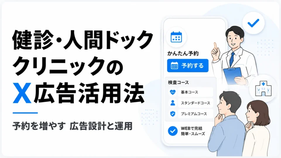 健診・人間ドッククリニックのX広告活用法と予約導線を示すアイキャッチ画像