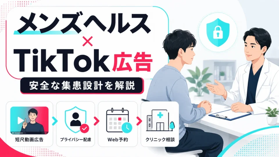 メンズヘルスクリニックのTikTok広告で安全な集患設計を解説するアイキャッチ画像