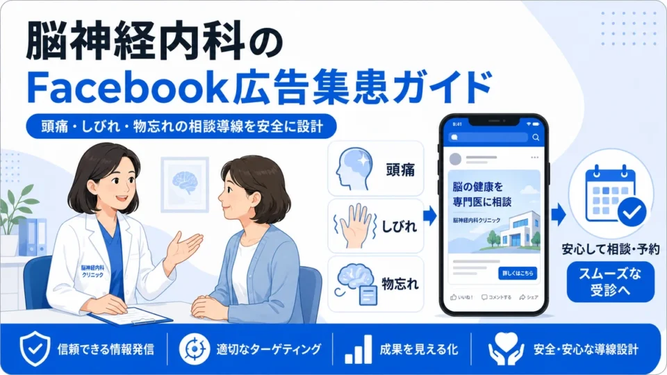脳神経内科クリニックのFacebook広告集患と相談導線設計を示すアイキャッチ画像
